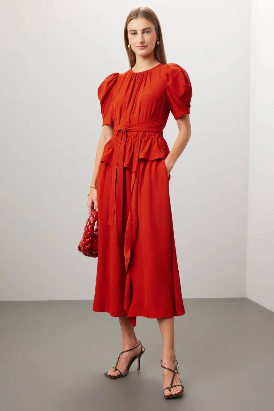 Ulla Johnson Marion Ruffle Peplum Orange Midi Dress| Size 2